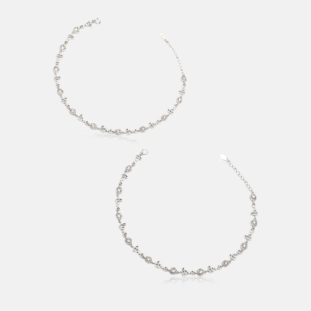 Pure Silver 925 Anklet With Written Love For Woman