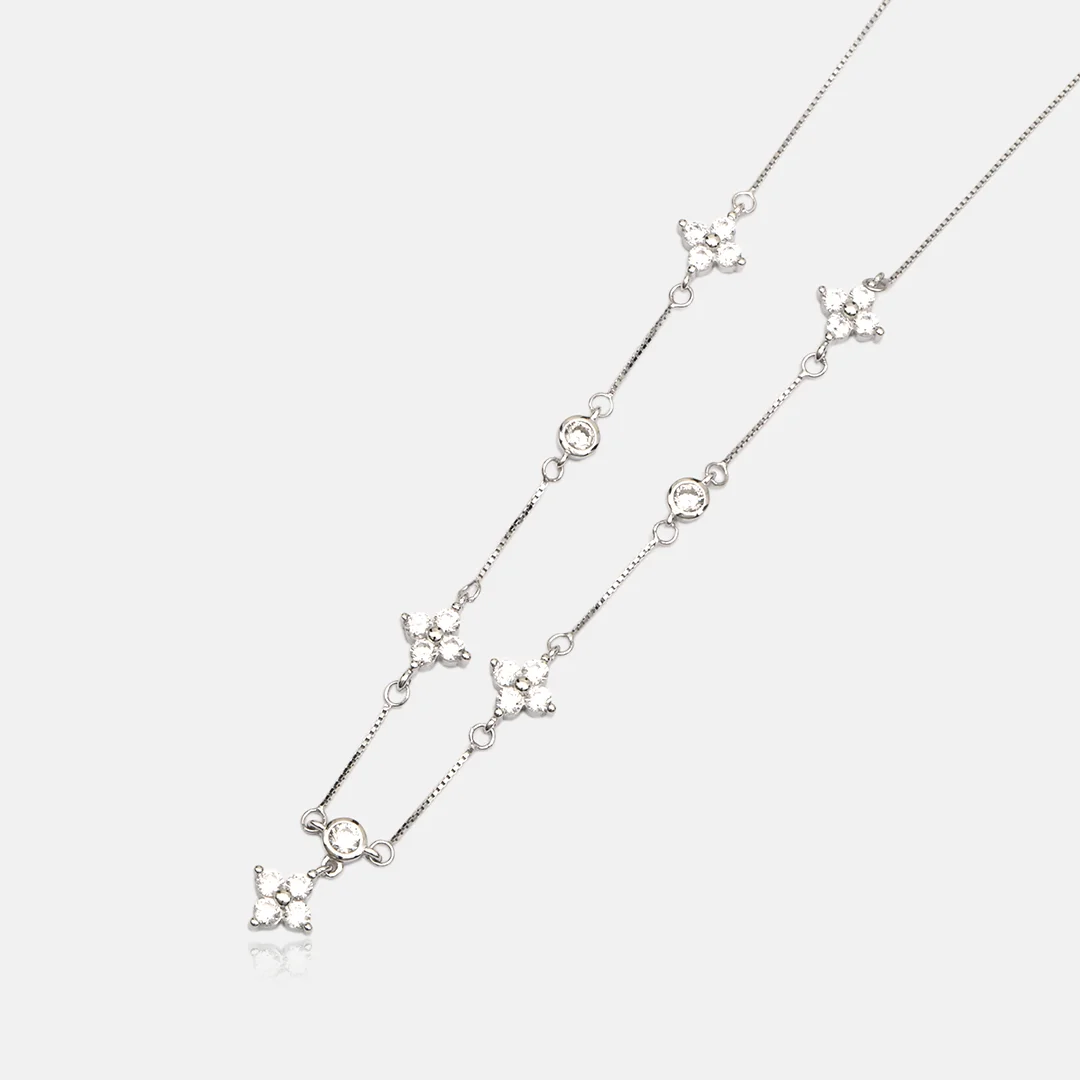 Pure Silver 925 Chain Pendant With Flowers In The Chain For Ladies