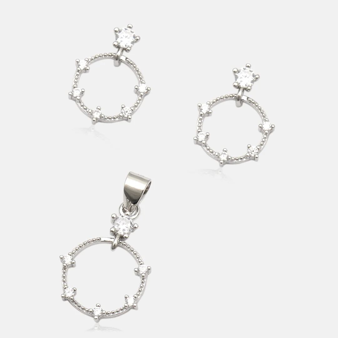 Pure Silver 925 Crown Pendant With Earing For Woman