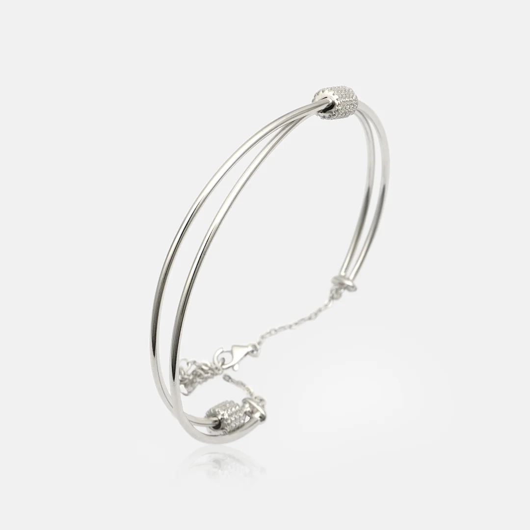 Pure Silver 925 Kada Bracelet With Cluster Setting For Woman
