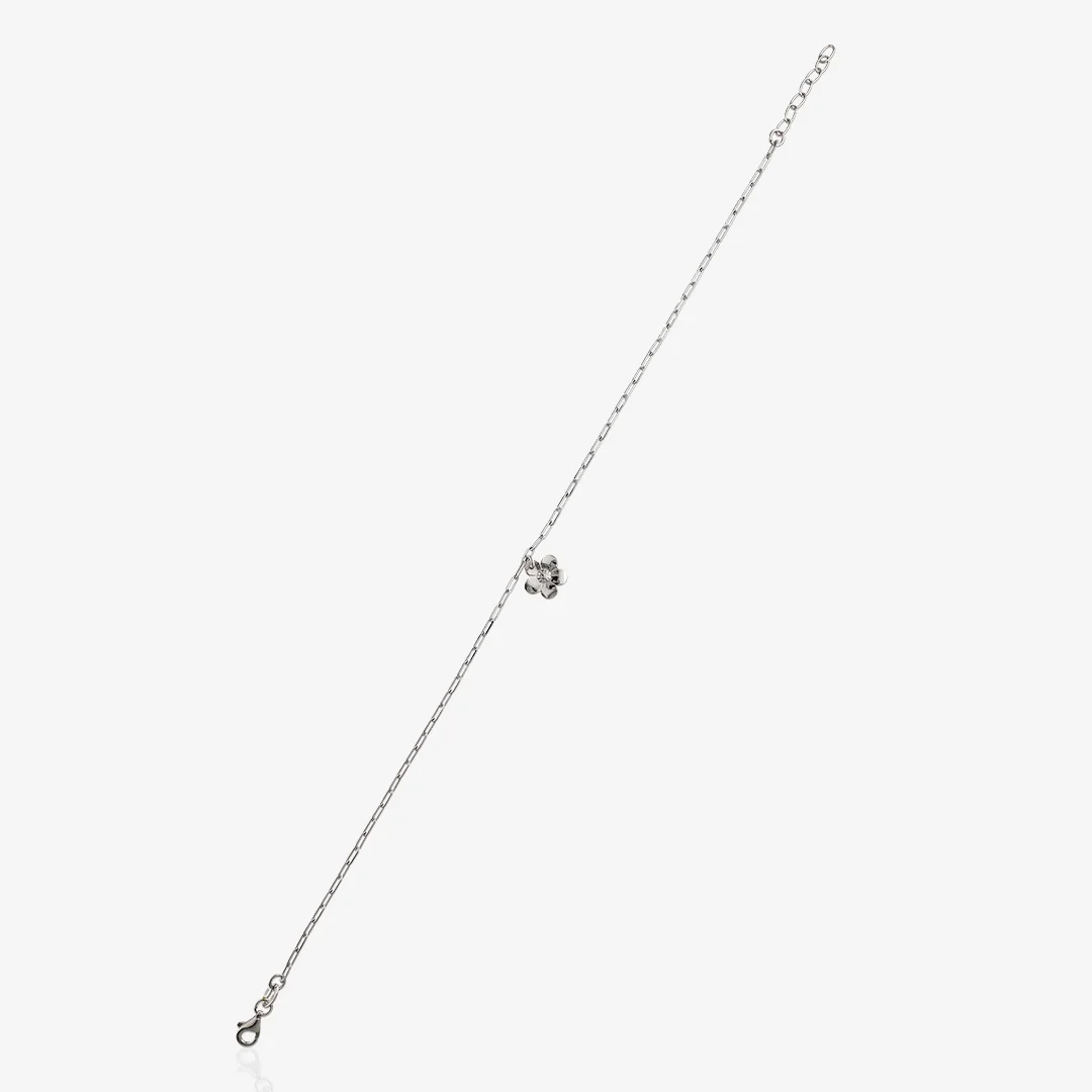Pure Silver 925 Single Flower With Stone Studded Anklet For Womens