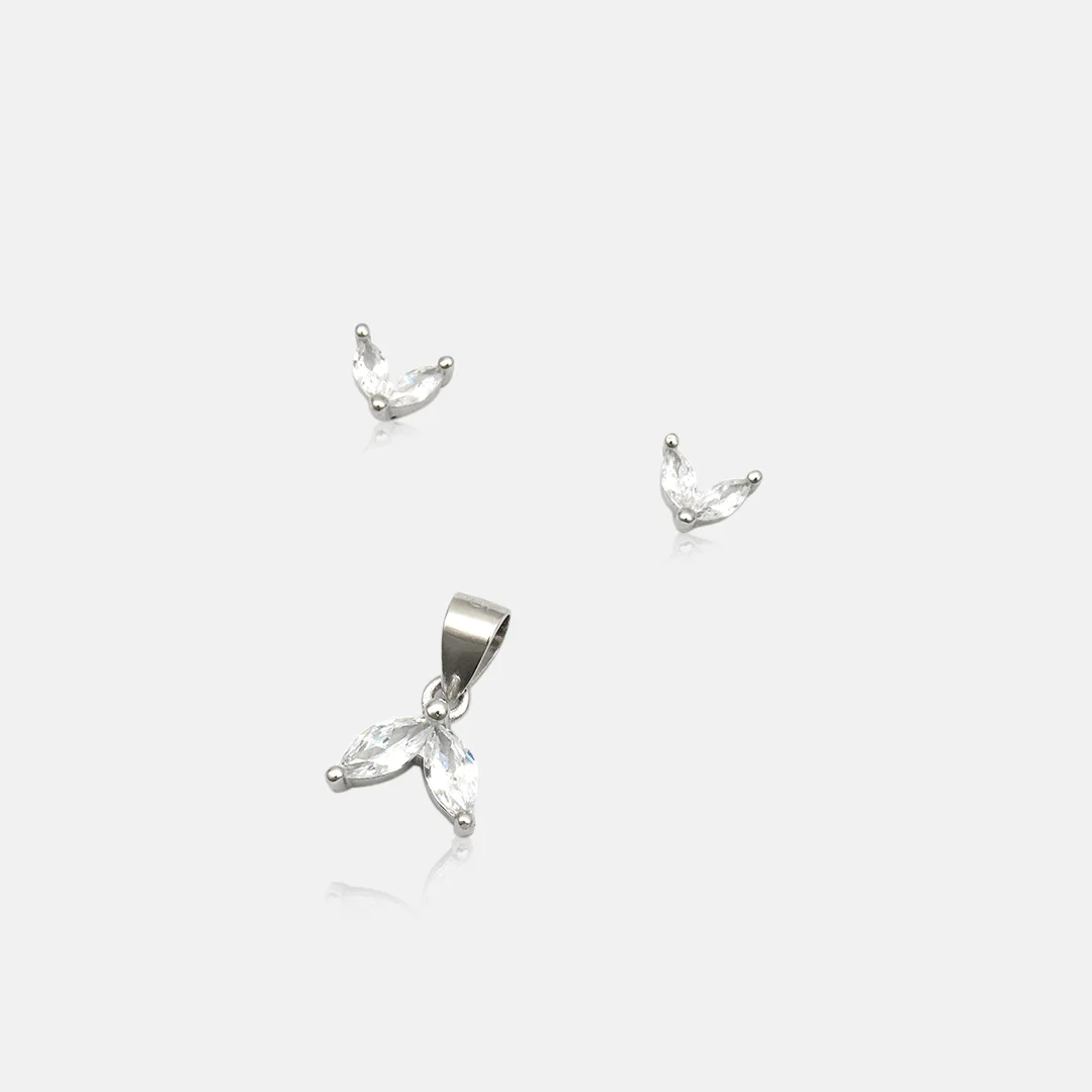 Pure Silver 925 Wings Pendant With Earing For Woman
