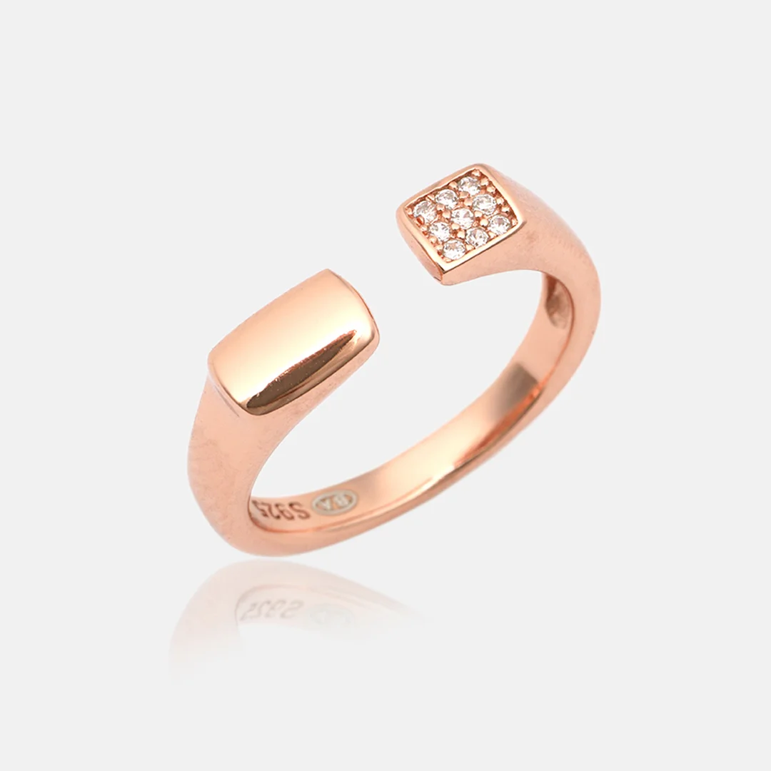 Rose Gold Square Stone Graded Ladies Ring (Made with Pure 925 Silver)