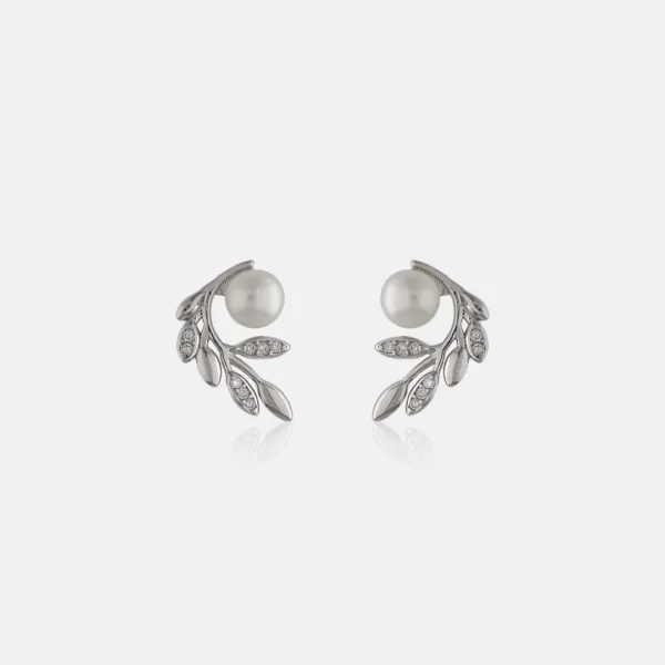Pure Silver 925 Earring With Fresh Water Pearl & Leaf Design For Women's