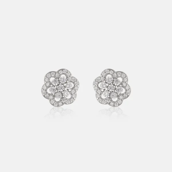 Pure Silver 925 Earring With Flower Design & Stones Studded For Women's