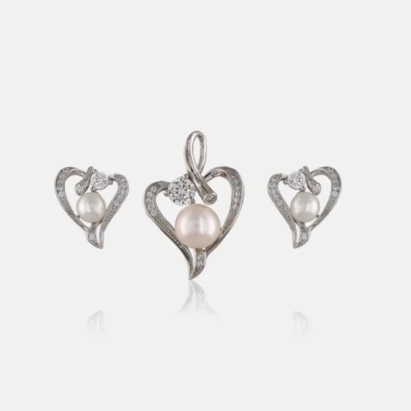 Pure Silver 925 Pendant With Earring Unique Heart Shape Design For Women's