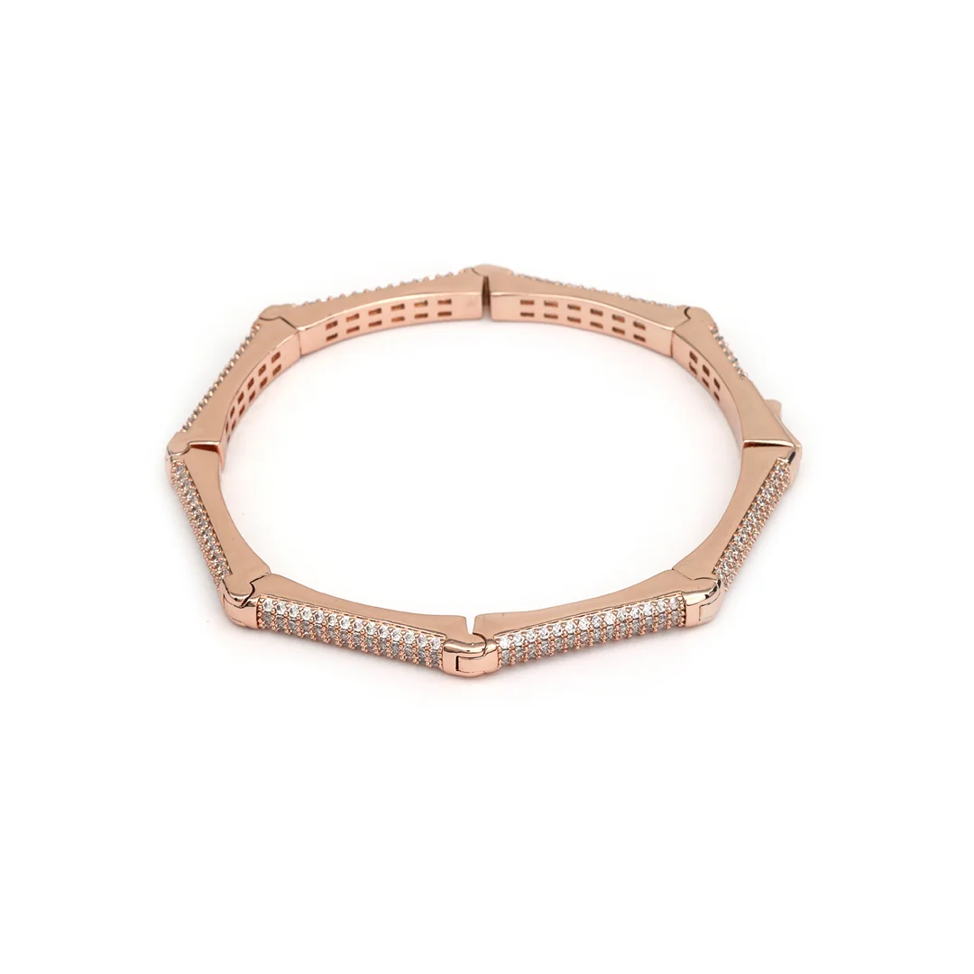 Crafted Bracelet Rose Gold Polish And Stone Studded Bamboo Design For Women's