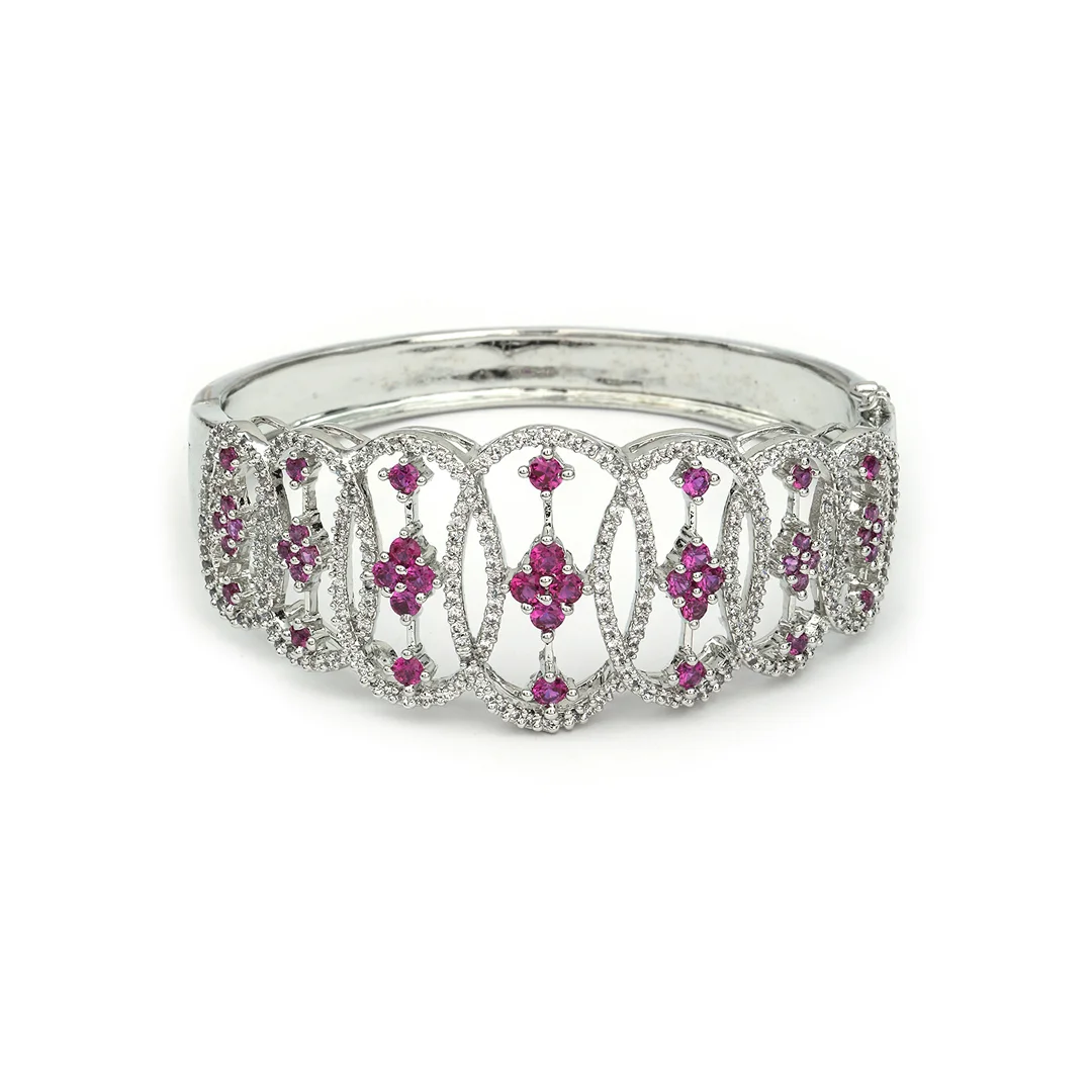 Crafted Bracelet With Ruby And White Stone Studded For Women's