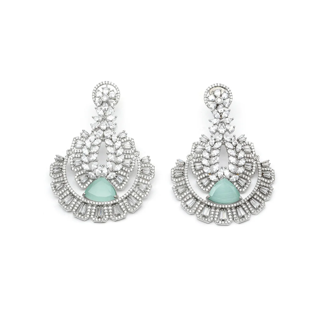 Crafted Earings With Mint Green Stone Chandbali Design For Women's