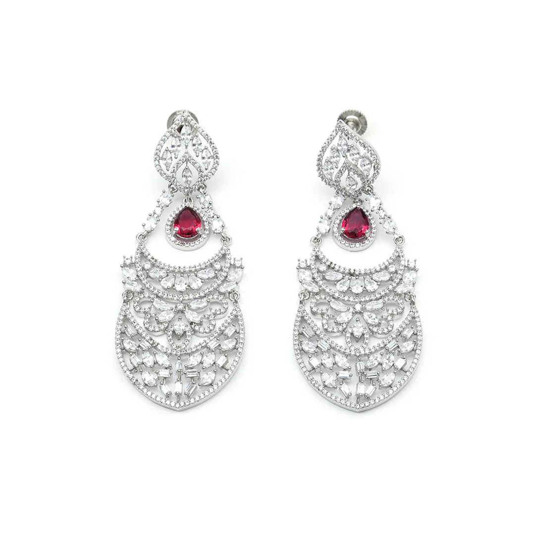 Crafted Earings With Single Ruby Stone For Women's