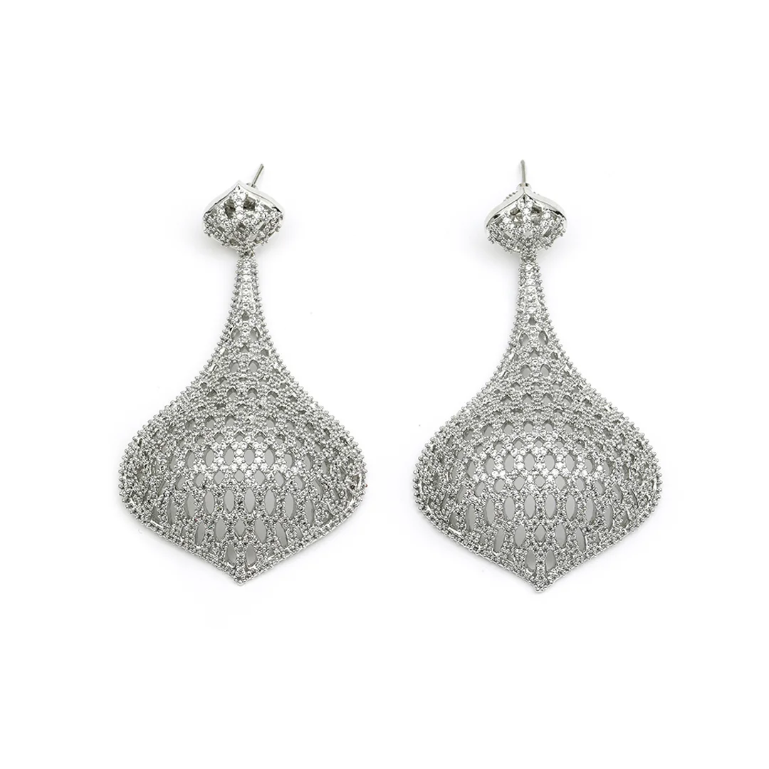 Crafted Earring With Multi White Stone Studded Drop Shape Design For Women's