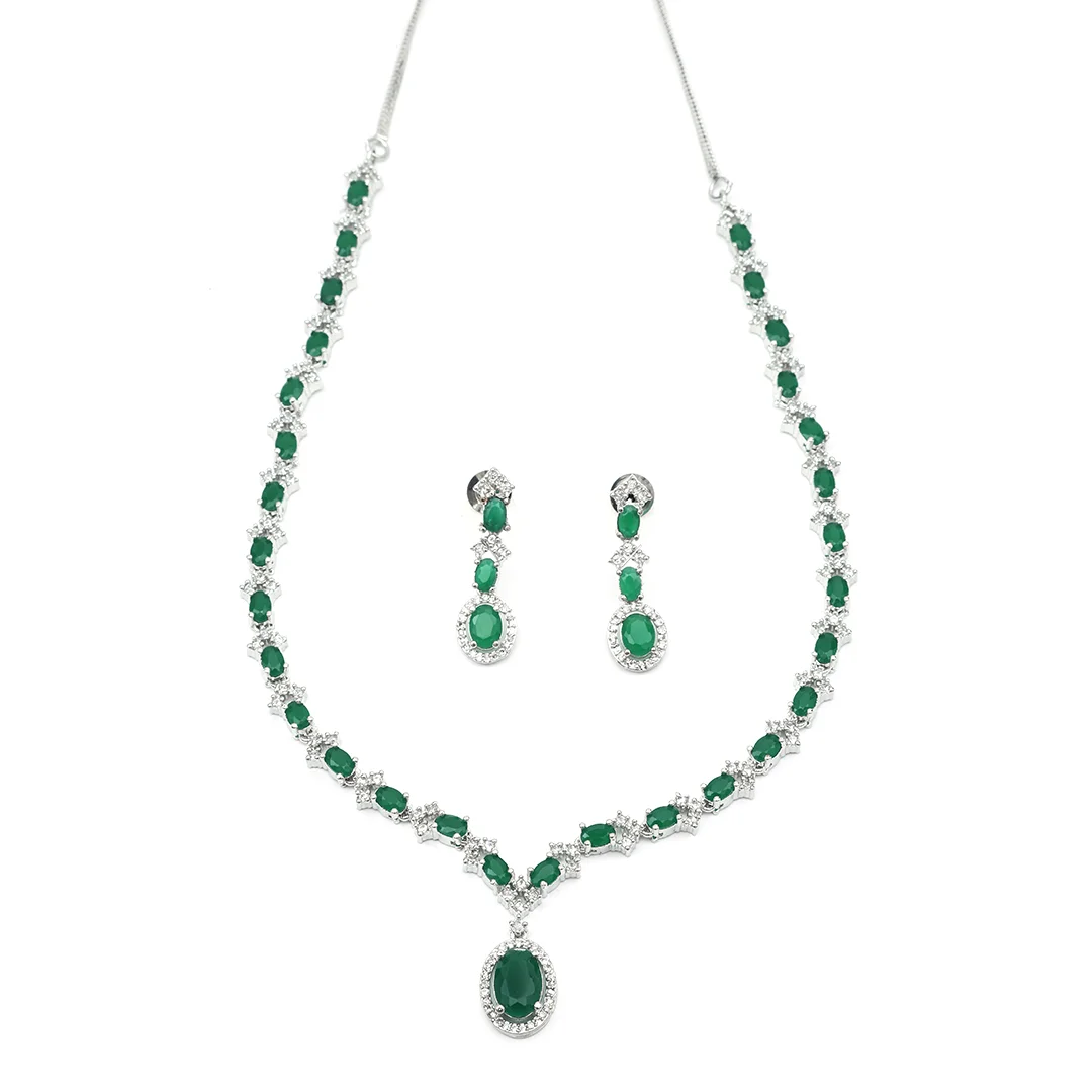 Crafted Necklace With Earings & Emerald & Stone Studded Set For Women's