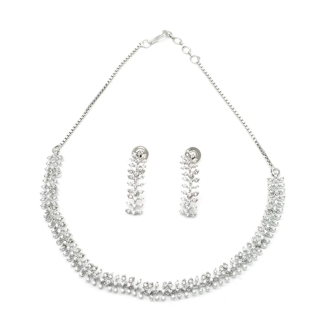 Crafted Necklace With Earings & Linear Crystal Stones Set For Women's