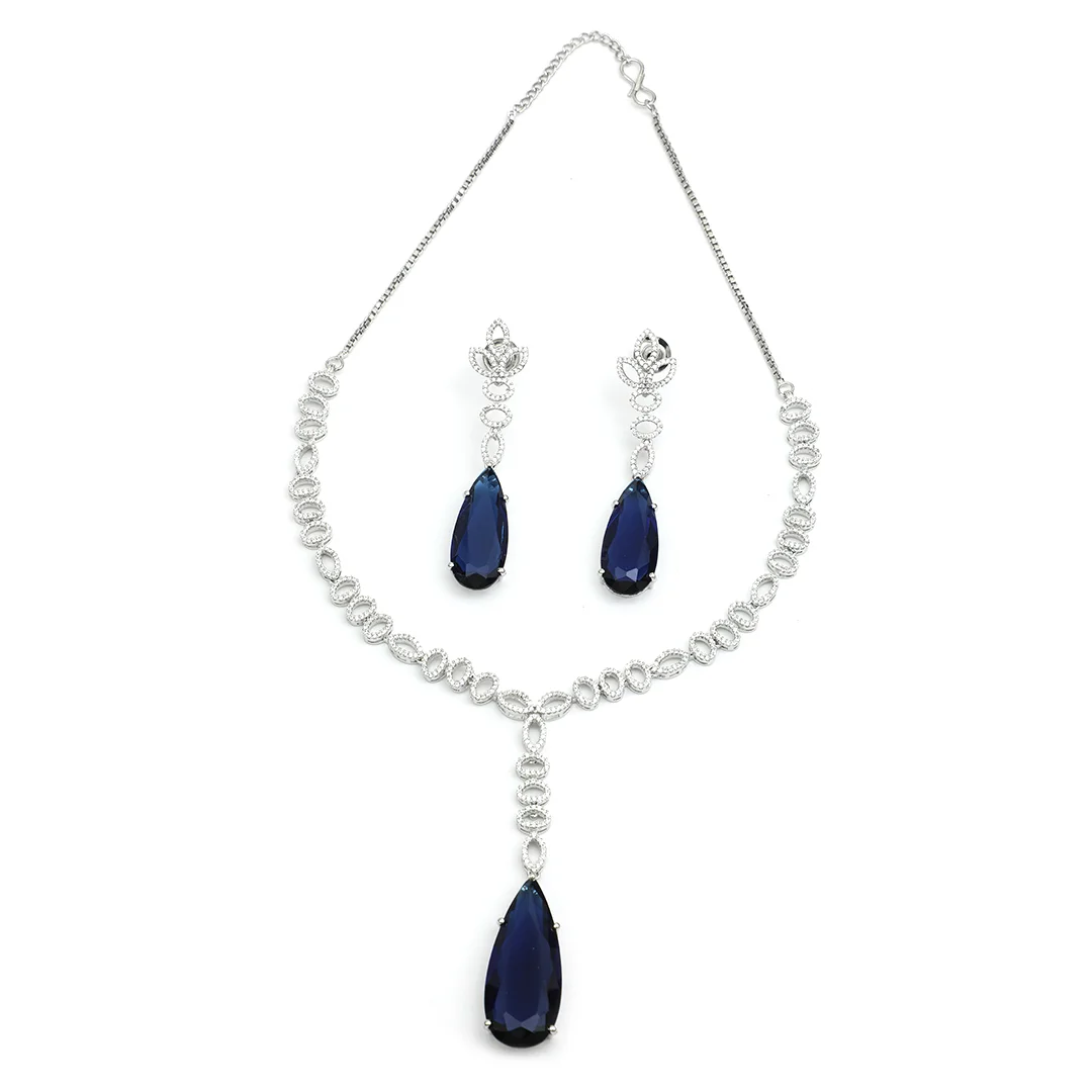 Silver Crafted Necklace Earings & Multiple White, Green Stone Set For Women's