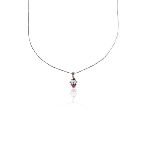 925 Sterling Silver Chain With Kitty Pendant & Rose Gold Polish For Womens