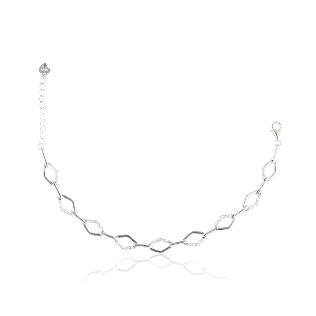 925 Sterling Silver Bracelet With Heexagon Link Chain Design For Womens (2)