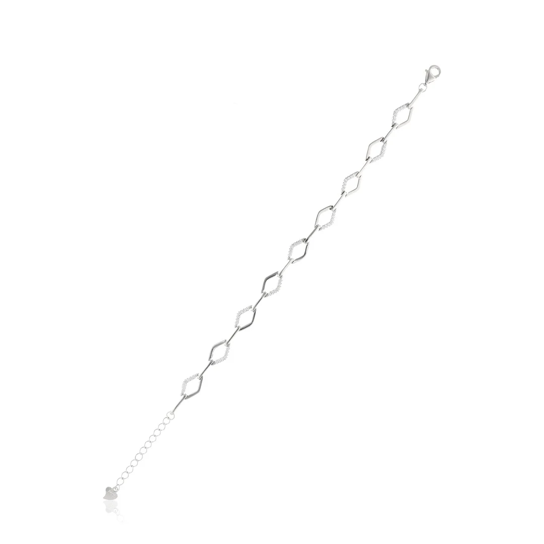 925 Sterling Silver Bracelet With Heexagon Link Chain Design For Womens