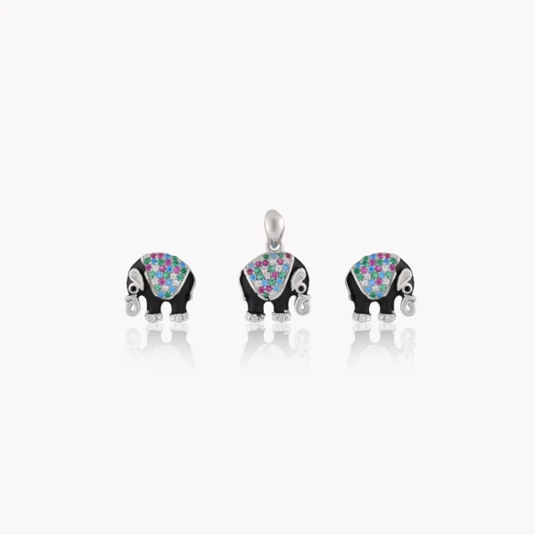 925 Sterling Silver  stone studded Black Pendant Tops With Elephant design