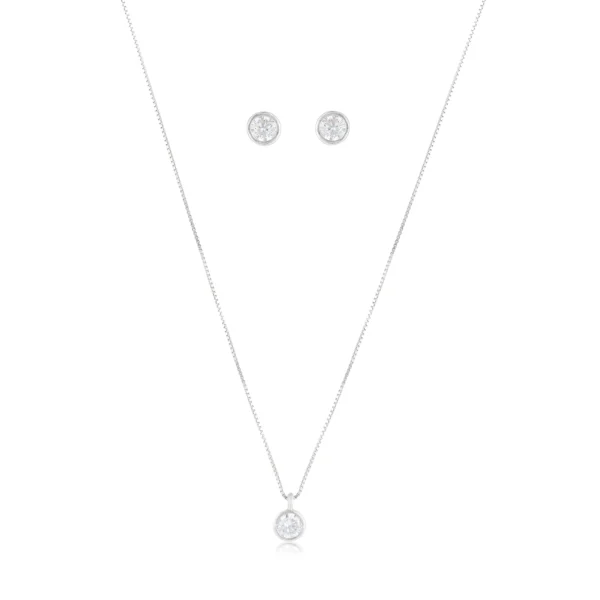 925 Sterling Silver Chain and with Bezel -Set Solitaire Pendant and Tops For Womens