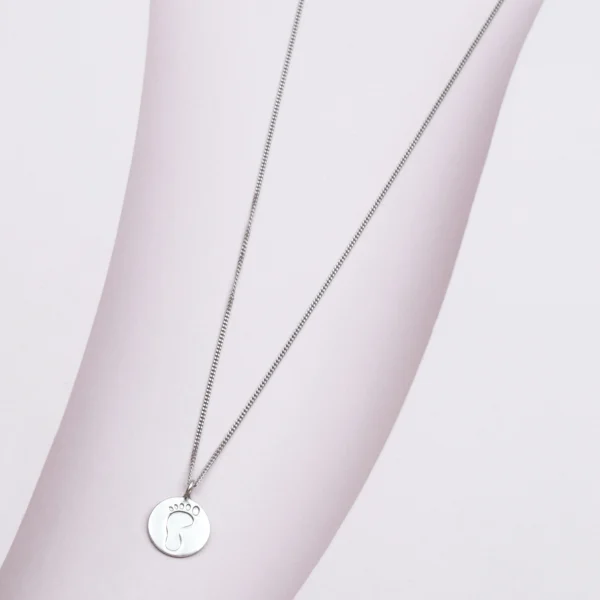 925 Sterling Silver Chain with  Baby Footprint Disc Pendant For Womens